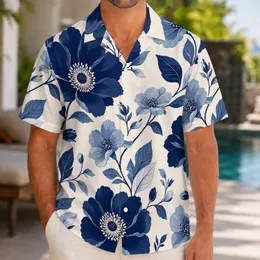 Navy Tropical Floral Botanical Aloha Resort Wear For Beach Vacations And Summer Parties Hawaiian Shirt