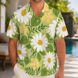 White Daisy And Butter Yellow Island Flowers for Tropical Resort Vacation Style Wear Hawaiian Shirt