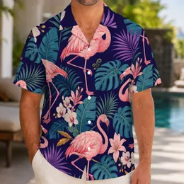 Midnight Violet Flamingo Orchid Tropical Resort Vacation Wear For Men Beach Summer Hawaiian Shirt