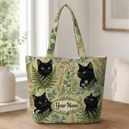 Black Cats, Ferns And Mushrooms For Nature Lovers, Everyday Carry And Gift Giving Quilted Tote Bag