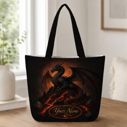Black Dragon Lava Fantasy For Travel School Commuting Everyday Style For Fantasy Fans Quilted Tote Bag