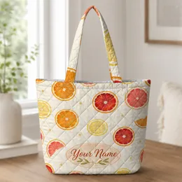 Watercolor Citrus Slice Beach And Travel Gift For Fruit Lovers With Name Medallion Quilted Tote Bag