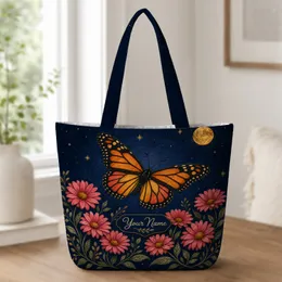 Monarch Butterfly Pink Daisy Night Garden For Weekend Travel Nature Lovers Gift Ideas Quilted Tote Bag