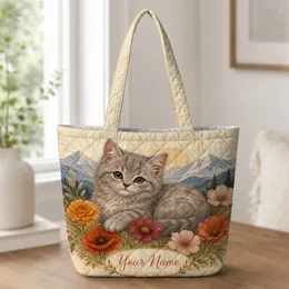 Gray Kitten Alpine Meadow Wildflower Carryall For Weekend Travel Cat Lovers Quilted Tote Bag