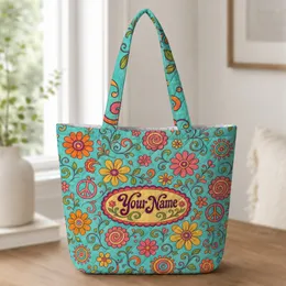 Retro Boho Floral Peace Symbols For Groovy Everyday Style And Thoughtful Gift Giving Quilted Tote Bag