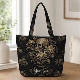 Baroque Skull And Chrysanthemum Motifs For Gothic Travel, Halloween, And Everyday Carry Quilted Tote Bag