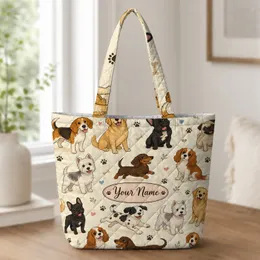 Cheerful Dog Portraits and Paw Accents for Gym Travel and Everyday Use Pet Lovers Quilted Tote Bag