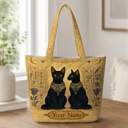 Egyptian Night Black Cats With Jeweled Collars For Daily Travel, Work, And Cat Lovers Quilted Tote Bag