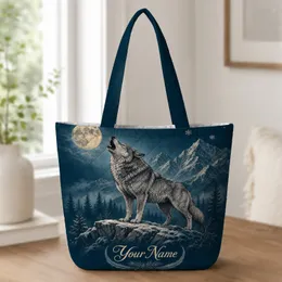 Howling Wolf Moon Mountain Night Sky For Hiking Travel And Outdoor Adventure Lovers Quilted Tote Bag
