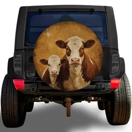 Warm Brown And White Cow And Calf Portrait For Farmhouse Ranch Road Trip Animal Lovers Spare Tire Cover