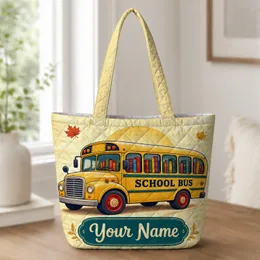 Vintage School Bus With Colorful Books Back To School Gift For Book Loving Teachers Quilted Tote Bag