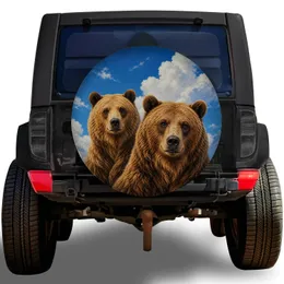 Realistic Two Brown Bears And Clouds For Camping, Hiking, And Mountain Road Trips Spare Tire Cover