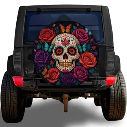 Day Of The Dead Sugar Skull With Roses For Halloween Road Trip And Fall Travel Spare Tire Cover