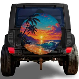 Tropical Beach Sunset With Palm Trees For Coastal Road Trips And Island Adventure Spare Tire Cover