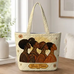 African Women Side Profile Portraits for Travel, Work and Cultural Events Gift for Her Quilted Tote Bag