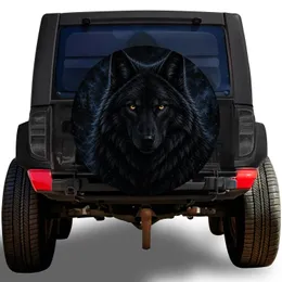 Black Wolf With Amber Eyes For Wilderness Adventure Vehicle Owners And Nature Lovers Spare Tire Cover