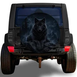 Black Wolf Night Forest Portrait For Off Road Adventure Vehicles And Wildlife Lovers Spare Tire Cover