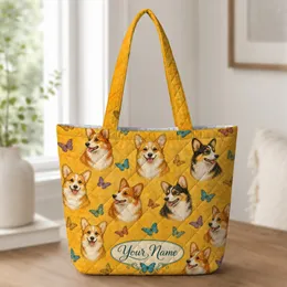 Corgi Butterfly Boho Carryall For Travel, Shopping, Gym And Everyday Dog Lover Gifts Quilted Tote Bag