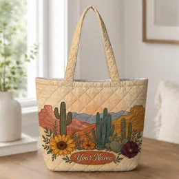 Southwestern Desert Cactus Garden For Weekend Travel And Everyday Boho Style Lovers Quilted Tote Bag