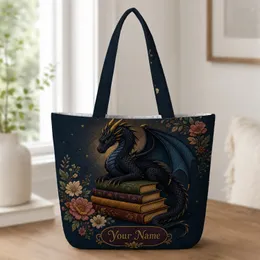 Midnight Dragon With Antique Books For Reading Getaways And Fantasy Fans Who Love Books Quilted Tote Bag