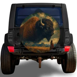 American Bison Prairie Scene For Western Road Trips And Outdoor Adventure Enthusiasts Spare Tire Cover