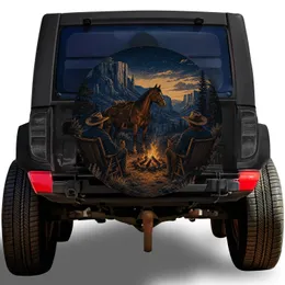 Western Campfire Horse Canyon Scene For Cowboy Camping, Overland, And Ranch Adventures Spare Tire Cover