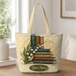 Vintage Lily Of The Valley And Antique Books For Library Days And Book Lover Gifts Quilted Tote Bag