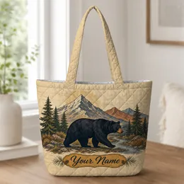 Vintage Black Bear Mountain Scene For Camping Travel And Outdoor Adventure Gifts Quilted Tote Bag