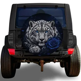Blue Eyed Snow Leopard And Midnight Rose For Luxury SUV Outdoor Adventure Lifestyle Spare Tire Cover