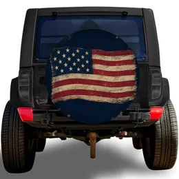 Vintage Weathered American Flag Patriotic Off Road Adventure Gift For Jeep Enthusiasts Spare Tire Cover
