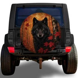 Black Wolf Autumn Forest Outdoor Adventure Wilderness Style for SUV Owners Spare Tire Cover