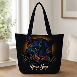 Colorful Black Panther Portrait for Travel, Beach, Yoga, Gym and Everyday Carry Quilted Tote Bag