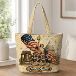 Patriotic Liberty Torch Flag Bell Americana Gift For Independence Day Celebrations Quilted Tote Bag
