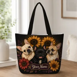 French Bulldog Sunflower Floral Fall Travel Gift For Dog Lovers, Pet Parents And Friends Quilted Tote Bag