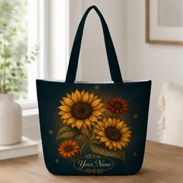 Bohemian Sunflower Garden With Name Accent For Autumn Travel, Shopping And Daily Carry Quilted Tote Bag