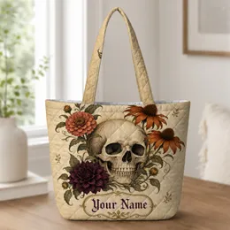 Vintage Floral Skull For Gothic Travel, Gym, Weekend Getaways And Dark Romance Fans Quilted Tote Bag