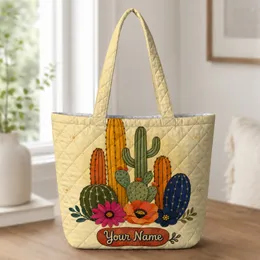 Colorful Desert Cactus Garden For Beach Trips, Workdays And Everyday Carry For Women Quilted Tote Bag