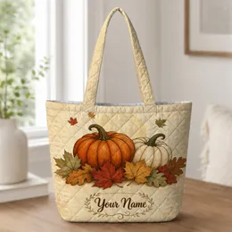 Autumn Pumpkin And Maple Leaf Motif For Fall Harvest Gifts And Everyday Errand Use Quilted Tote Bag