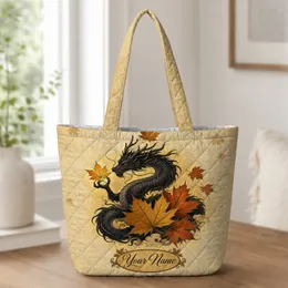 Black Dragon With Autumn Maple Leaves For Travel, Daily Use, And Gifts For Women Quilted Tote Bag