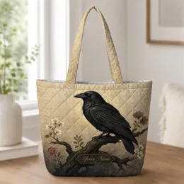 Black Raven Floral Gothic Nature For Everyday Carry And Dark Cottagecore Lovers Quilted Tote Bag