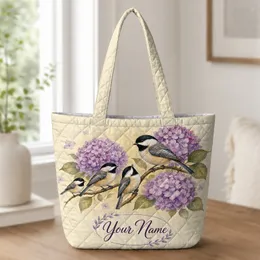 Chickadees And Lilac Hydrangeas For Everyday Errands, Travel, And Nature Lovers Quilted Tote Bag