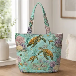 Sea Turtle Coral Reef Ocean Vacation Accessory Gift For Women And Beach Travelers Quilted Tote Bag