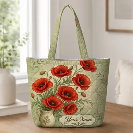 Scarlet Poppy Garden Flowers For Everyday Carry And Autumn Holiday Gifts For Women Quilted Tote Bag