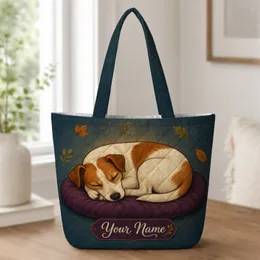 Sleeping Jack Russell Terrier Autumn Name Gift for Dog Moms, Pet Lovers and Fall Days Quilted Tote Bag