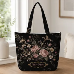 Victorian Baroque Pink Floral Scrolls for Gothic Travel, Daily Use and Vintage Gifts Quilted Tote Bag