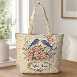 Eastern Bluebird Rose Garden Gift for Bird Lovers, Cottagecore Market and Travel Days Quilted Tote Bag