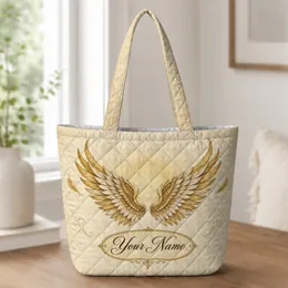 Antique Gold Celestial Angel Wings For Travel, Holiday Gifts, And Everyday Style Quilted Tote Bag