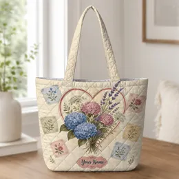 Hydrangea Heart Bouquet With Lavender For Mother's Day Gifts, Weddings And Daily Carry Quilted Tote Bag