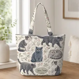 British Shorthair Cats With Sage Florals For Everyday Errands And Cat Lover Gifts Quilted Tote Bag