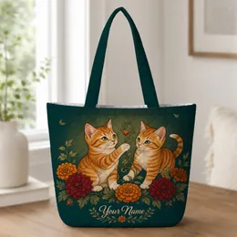 Orange Tabby Kittens And Autumn Flowers For Garden Lovers And Fall Gift Giving Season Quilted Tote Bag